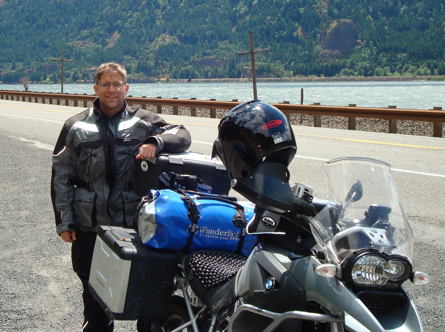 Alan at Crater Lake during west coast motorcycle trip.