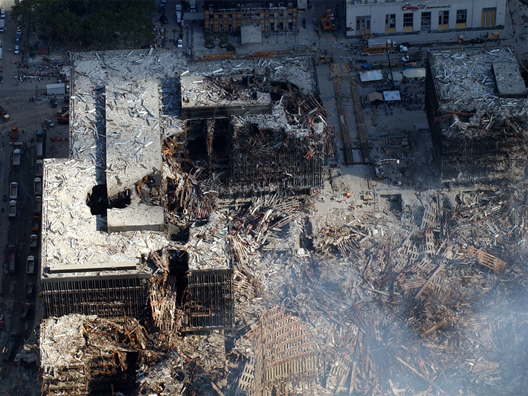 Grround Zero from above just after the attacks of 9/11/01.